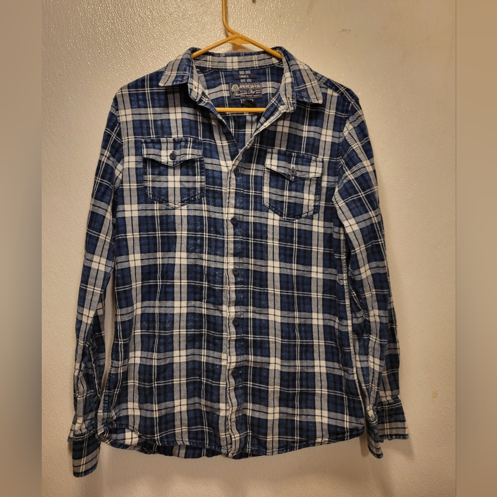 American Rag Blue and White Plaid Shirt